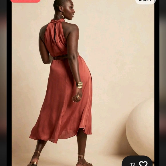 Banana Republic Deep Orange Satin Halter Midi Dress - Picture 2 of 7